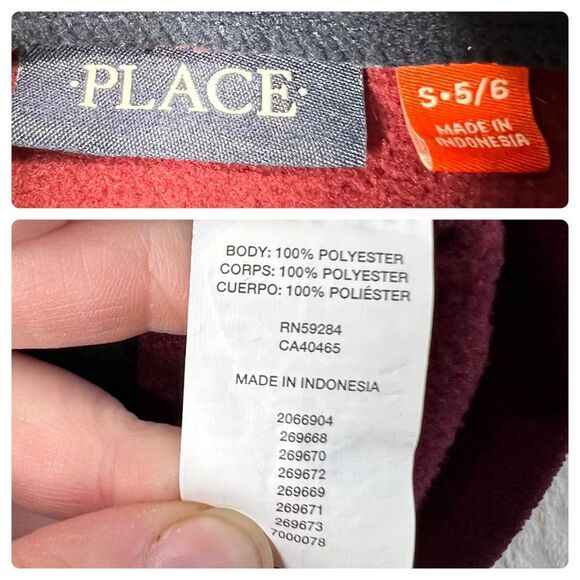 Children’s Place Boys Colorblock Fleece Half-Zip Pullover S 5/6 Burgundy Navy - Picture 4 of 4